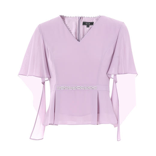 EITIE爱特爱温柔飘逸V领收腰小上衣紫色气质通勤显瘦夏新款B13128 商品图5