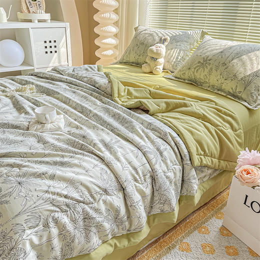 奥若拉A类水洗棉麻感双面纱大豆夏被空调被夏凉被 多花色可选 商品图1