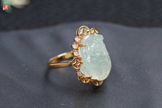 天然翡翠【龙龟】戒指   镶嵌：18k金伴钻 商品图5