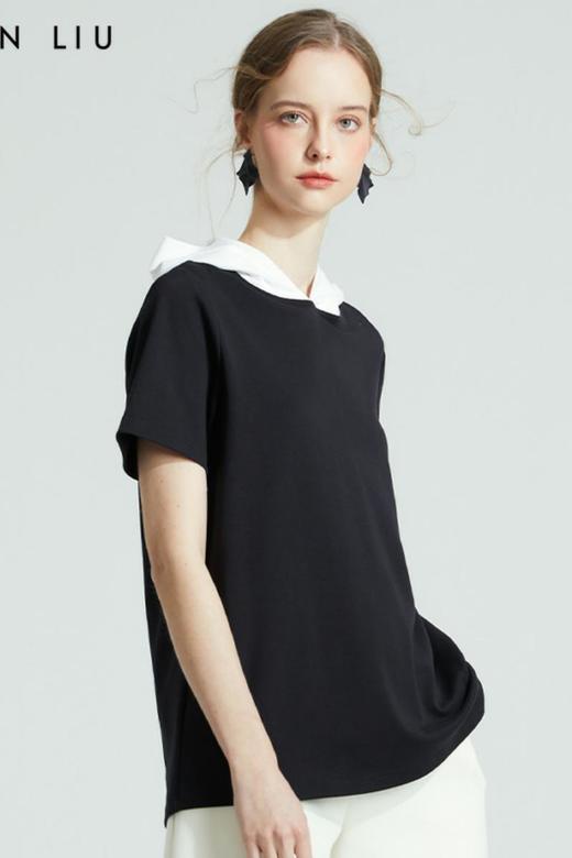 VIVIAN LIU R2337306夏女装新款连帽休闲宽松半袖针织上衣 商品图5