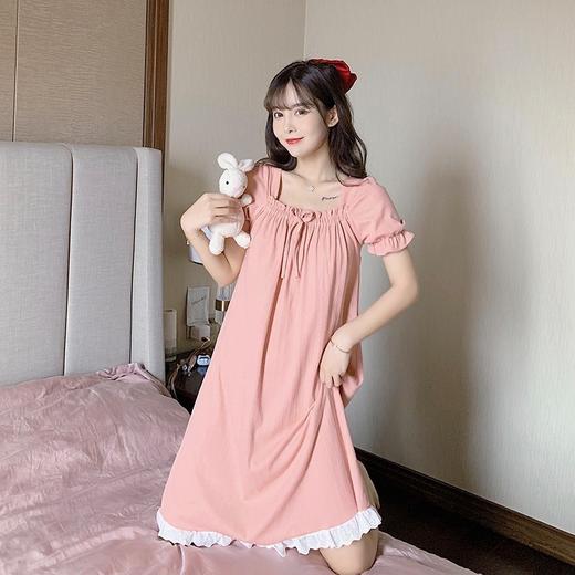 【甜美ins风！蕾丝边睡裙睡衣女】舒适柔软透气，亲肤无束缚，饱满而优雅的蕾丝边与宽松的设计，夏季爆款短袖宽松中长款裙子粉丝专属 商品图1