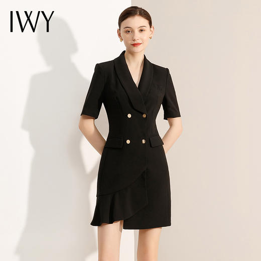 IWY/黑色西装连衣裙女夏季短袖新款高腰名媛气质女神范职业裙子Q11255 商品图1