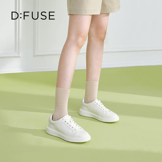 D:FUSE/迪芙斯2023春季新款羊皮圆头烫钻小白鞋休闲板鞋DF31112293 商品图7