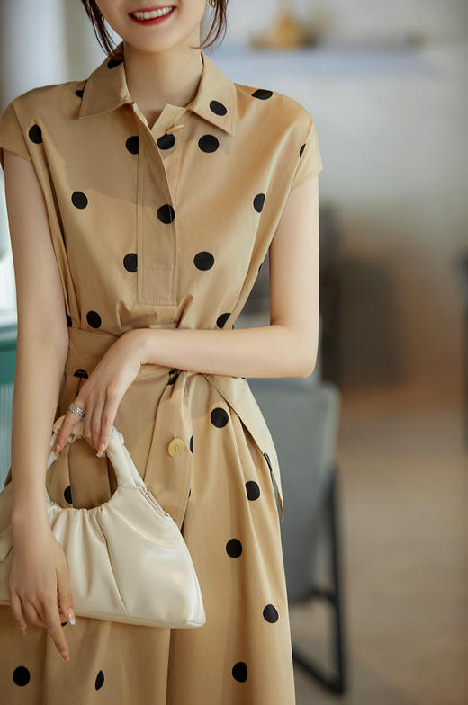 圆点大波点裙复古无袖纯棉显瘦衬衫连衣裙QZQ580574MG 商品图1