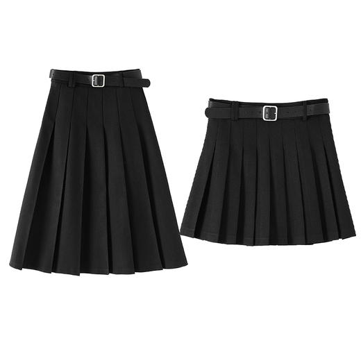 晶咕黑标女装 腰带百褶半身裙女春季2023年宽松气质长短款a字裙 商品图4