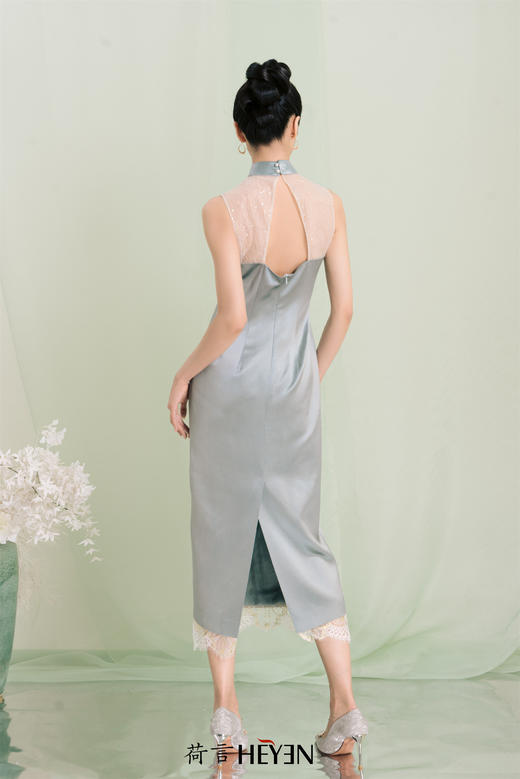 荷言HEYEN 山明竹隐 烫钻旗袍礼服裙高级定制 商品图4