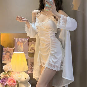 夏纯欲风情趣睡衣女性感蕾丝吊带睡袍睡裙两件套家居服带胸垫