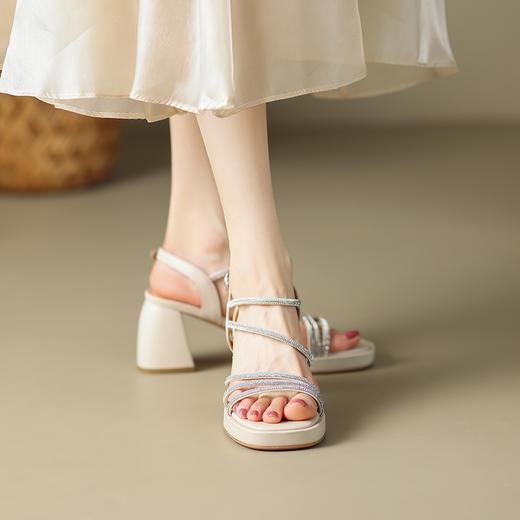 夏季优雅，轻奢水钻防水台粗跟高跟凉鞋DMJ-81299F 商品图2