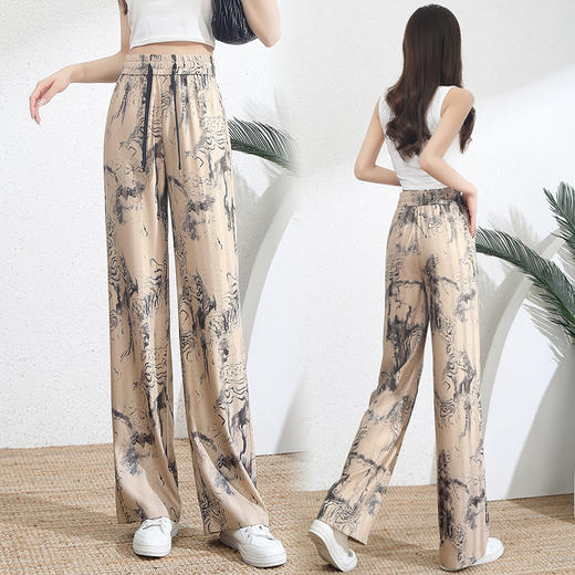 夏季新款，印染水墨画休闲垂感裤子天丝阔腿裤HR-MFE8965-1 商品图3