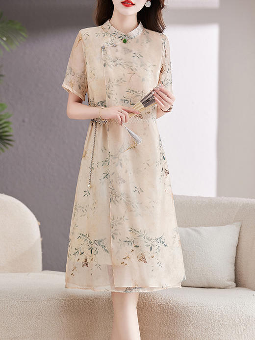 夏装新款，气质盘扣立领时尚复古改良旗袍印花修身显瘦连衣裙HR-WJ83139 商品图3