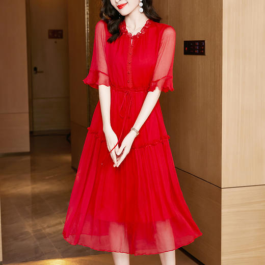 时尚修身，纯色真丝连衣裙SM82298117 商品图0