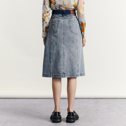 谜底牛仔半身裙2023秋新款复古A字型高腰百搭纯棉中长裙233MB1060 商品图2