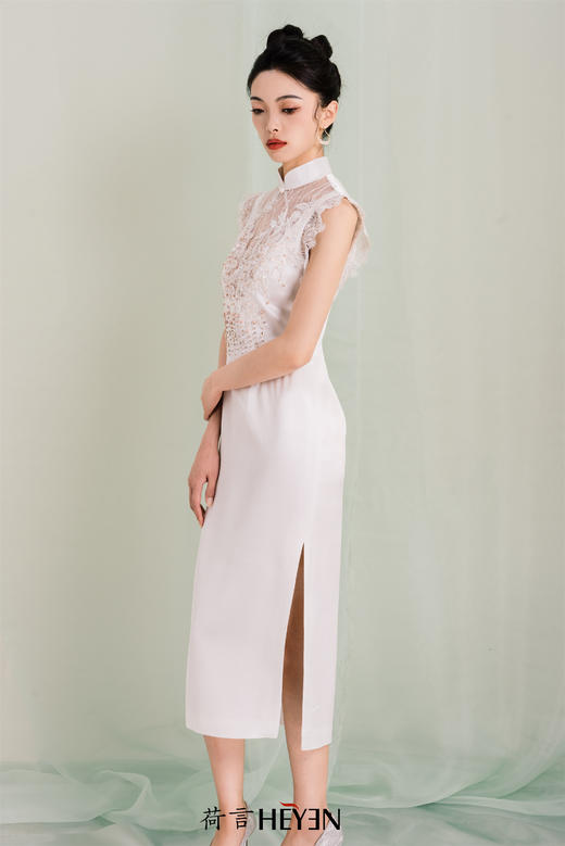 荷言HEYEN 海上月明 白色蕾丝新娘旗袍 商品图2