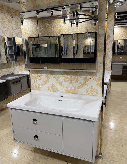 浴室柜 630-90三包装 配50陶瓷盆 风水镜 商品图1