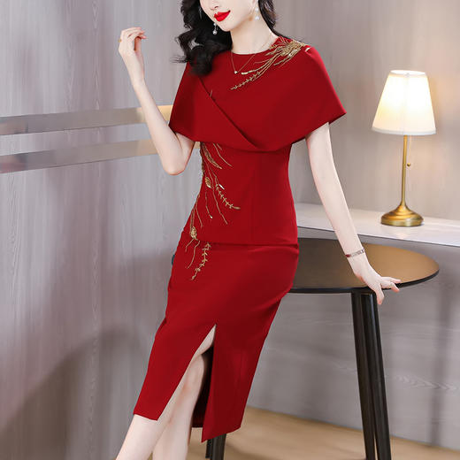 高贵优雅，喜婆婆婚宴装红色礼服夏新款气质绣花旗袍连衣裙AHM-mdnz5683 商品图1