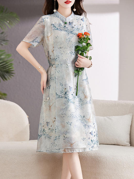夏装新款，气质盘扣立领时尚复古改良旗袍印花修身显瘦连衣裙HR-WJ83139 商品图1