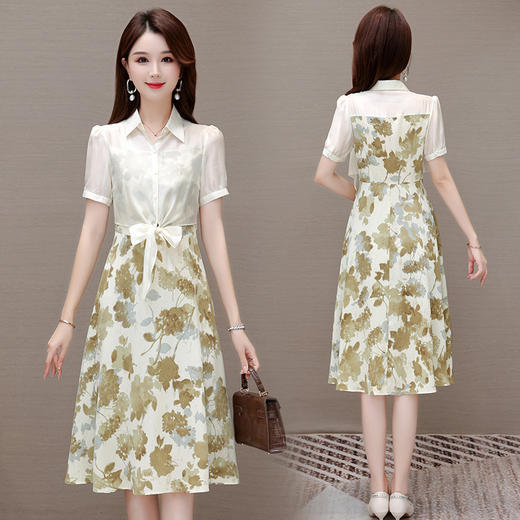 夏季新款，假两件印花裙中长款短袖裙时尚气质女装连衣裙QYM-YX-ZR23091-Y 商品图2