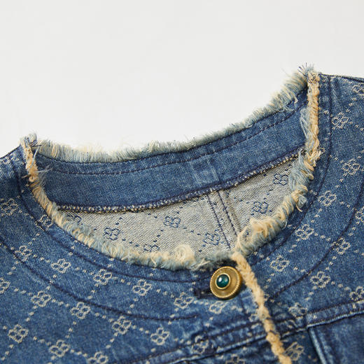 谜底复古牛仔提花外套短袖女2023秋季新款小香风短款233MW0963 商品图3