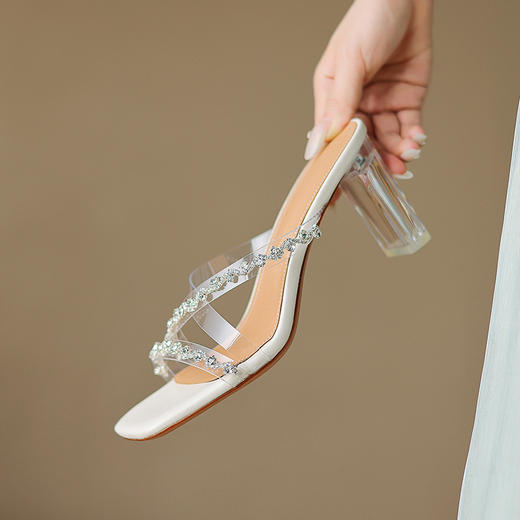 时尚优雅，PVC钻条水晶跟高跟凉拖HBP-5373 商品图7