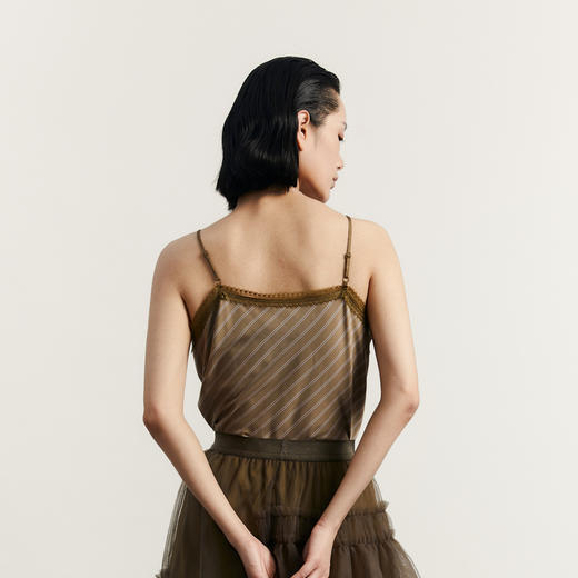 谜底条纹修身吊带上衣女2023秋季新款V领蕾丝边百搭内搭233MN1070 商品图2