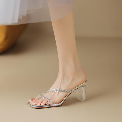 时尚优雅，PVC钻条水晶跟高跟凉拖HBP-5373 商品图2