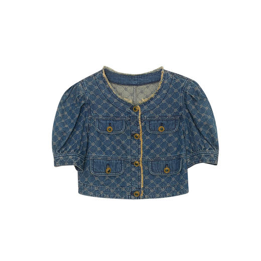 谜底复古牛仔提花外套短袖女2023秋季新款小香风短款233MW0963 商品图4