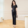 QYMTB-CY1384-Y时尚夏季两件套女装拉链款短袖收腰上衣高腰微喇裤长袖套装 商品缩略图1