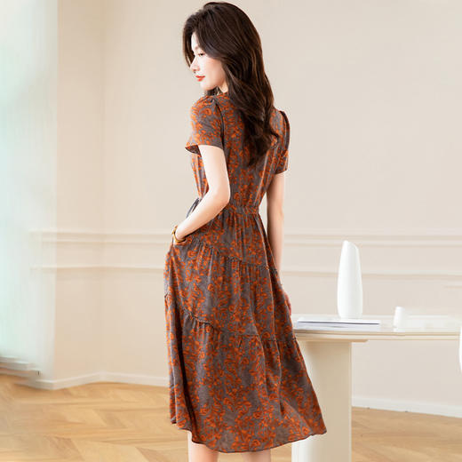 时尚气质，夏季新款短袖裙妈妈半系带收腰中长印花连衣裙QYM-TB-CY1390-Y 商品图3