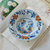 日本进口美浓烧和蓝陶瓷古伊万里花浪漫5入盘家用炒菜盘子斗笠形深盘乔迁礼物 商品缩略图5