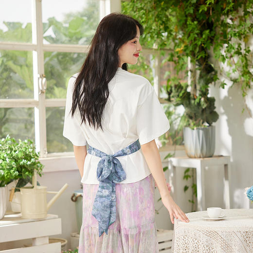 两三事低空环游2023夏季新款小清新绑带棉质短袖T恤女 商品图3