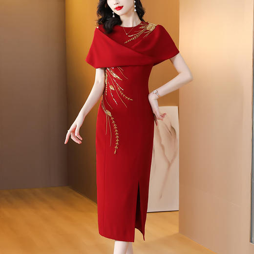 高贵优雅，喜婆婆婚宴装红色礼服夏新款气质绣花旗袍连衣裙AHM-mdnz5683 商品图0