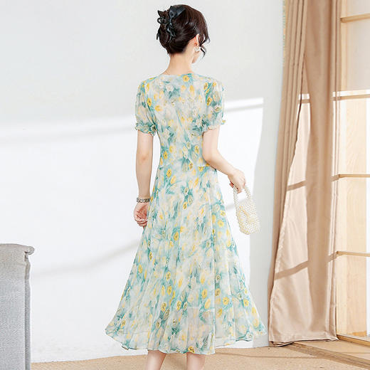 夏季新款，木耳边短袖系带蝴蝶结时尚中长裙女装长裙印花连衣裙QYM-YM-A2346-Y 商品图2