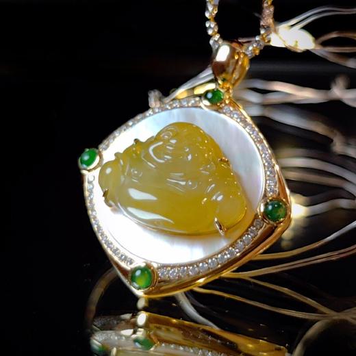 18k设计款鸡油黄翡翠弥勒项坠（价格18k金项链） 商品图2