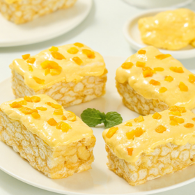 【一口迸发幸福感！榴莲芒果奶盖沙琪玛双拼奶糕】松软拉丝美味诱人，软糯香甜绵密口感丰富，早餐网红休闲零食整箱小吃健康特价清仓