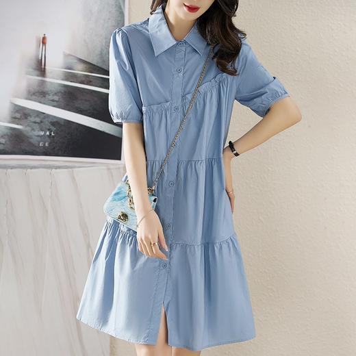 奢姿2025夏装新款胖妹妹大码女装气质泡泡袖翻领温柔风连衣裙6632809061 商品图1