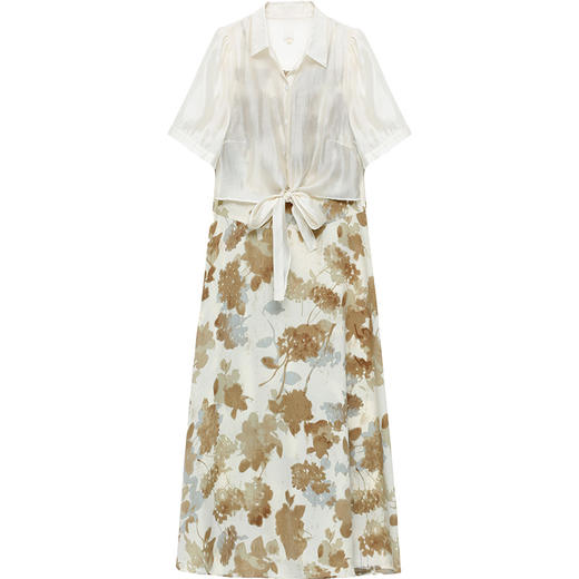 夏季新款，假两件印花裙中长款短袖裙时尚气质女装连衣裙QYM-YX-ZR23091-Y 商品图4