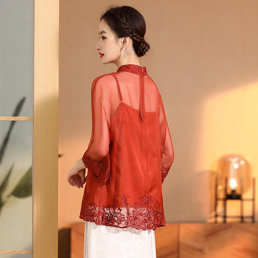 AYK-QF-2305099真丝绣花边上衣女宽松立领透视复古改良唐装女+吊带女两件套女装 商品图1