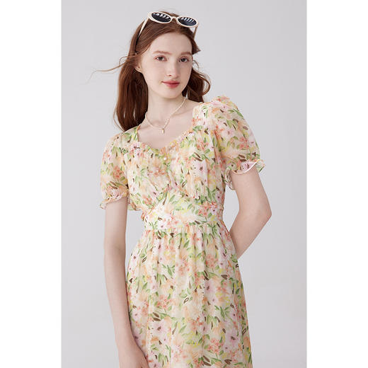 【严选】诗凡黎夏超仙森系温柔风碎花泡泡袖荷叶边设计连衣裙7E6393471 商品图4