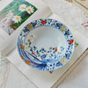 日本进口美浓烧和蓝陶瓷古伊万里花浪漫5入盘家用炒菜盘子斗笠形深盘乔迁礼物 商品缩略图3