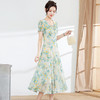 夏季新款，木耳边短袖系带蝴蝶结时尚中长裙女装长裙印花连衣裙QYM-YM-A2346-Y 商品缩略图1