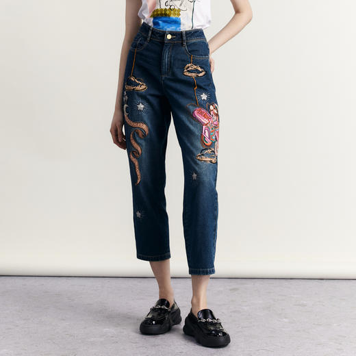 谜底复古绣花牛仔裤女2023秋季新款原创重工刺绣萝卜裤233MK0965 商品图0
