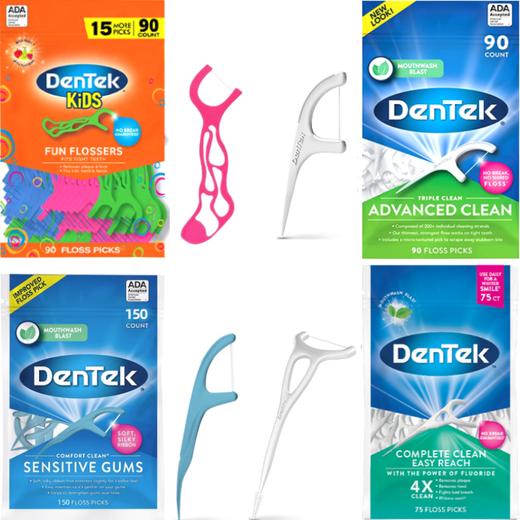【品牌直发】包邮！经ADA官方认证的牙线棒：美国德泰克DenTek儿童/成人/家用超细牙线棒/牙缝刷/牙签刷 含氟涂层/薄荷精油蜡 商品图1