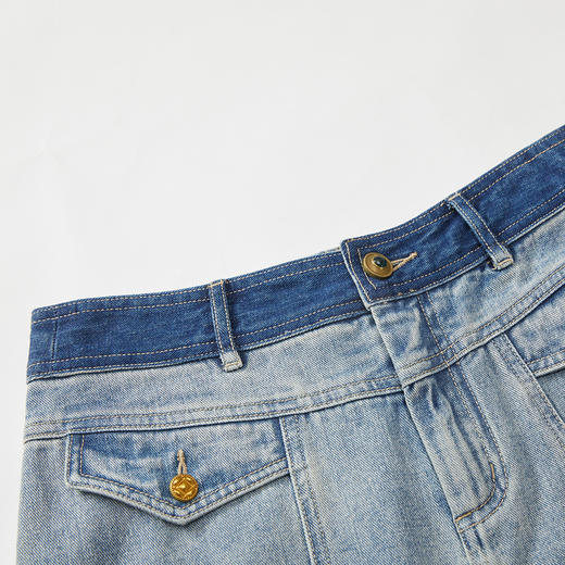 谜底牛仔半身裙2023秋新款复古A字型高腰百搭纯棉中长裙233MB1060 商品图3