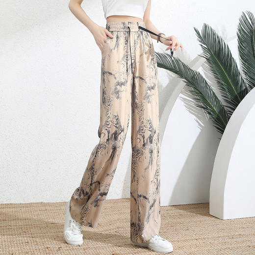 夏季新款，印染水墨画休闲垂感裤子天丝阔腿裤HR-MFE8965-1 商品图4