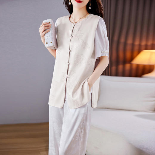 新款夏季圆领刺绣复古马甲中式唐装时尚浪漫柔美三件套HR-WS23179 商品图1