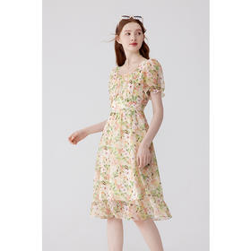 【严选】诗凡黎夏超仙森系温柔风碎花泡泡袖荷叶边设计连衣裙7E6393471