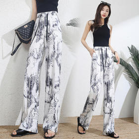 夏季新款，印染水墨画休闲垂感裤子天丝阔腿裤HR-MFE8965-1