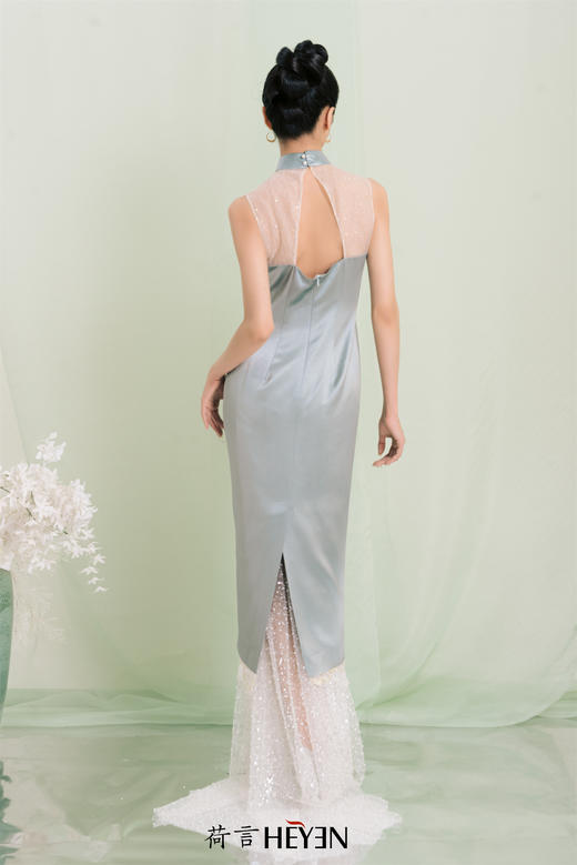 荷言HEYEN 山明竹隐 烫钻旗袍礼服裙高级定制 商品图7