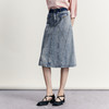 谜底牛仔半身裙2023秋新款复古A字型高腰百搭纯棉中长裙233MB1060 商品缩略图1
