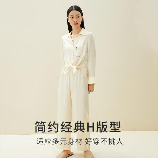 金三塔100%桑蚕丝情侣爱心刺绣衣裤套时尚真丝睡衣  YSFDA203 商品图2